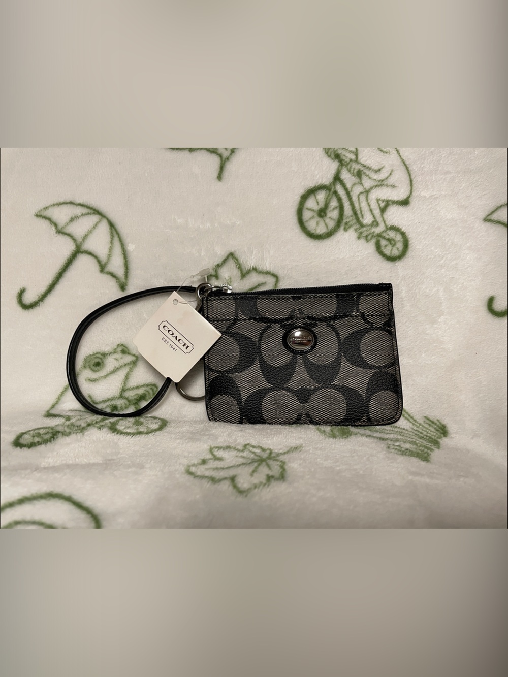 Coach Black/Charcoal Signature Wristlet Card Case/ NWT